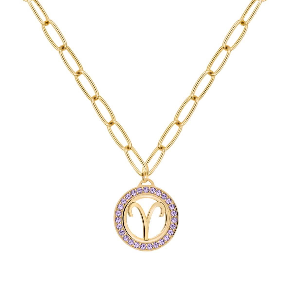 Aries & Birthstone Pendant in 14k Gold