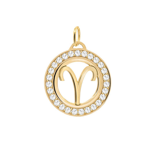 Aries & Birthstone Pendant in 14k Gold