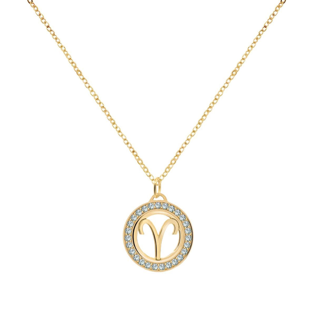 Aries & Birthstone Pendant in 14k Gold