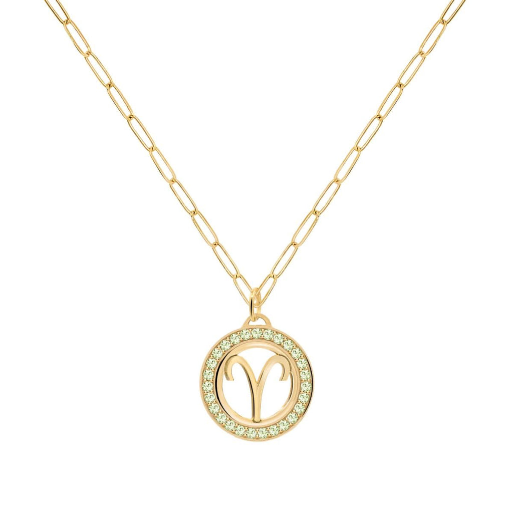 Aries & Birthstone Pendant in 14k Gold