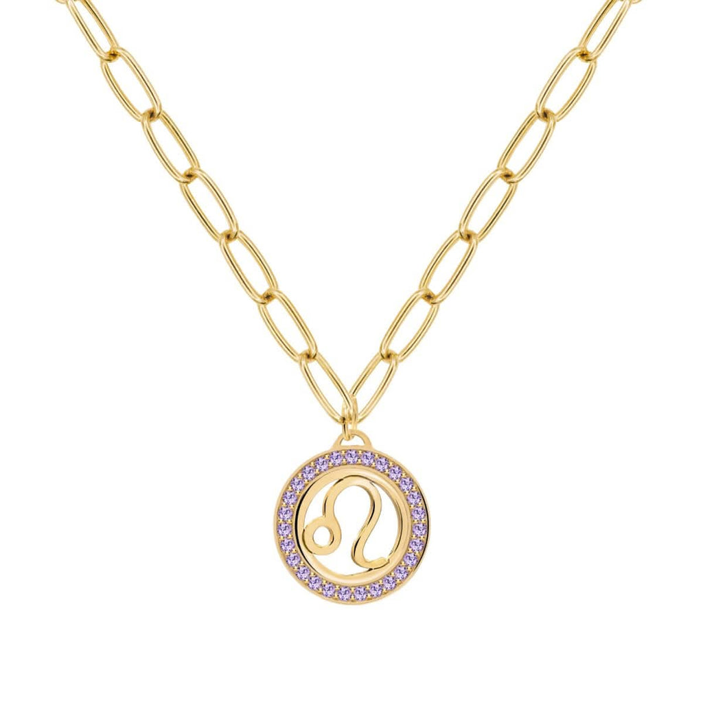 Leo & Birthstone Pendant in 14k Gold