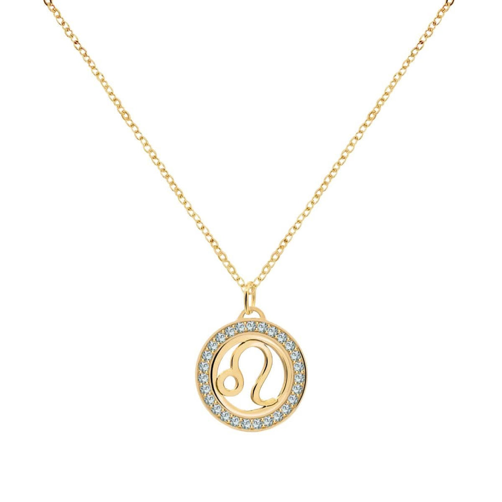 Leo & Birthstone Pendant in 14k Gold