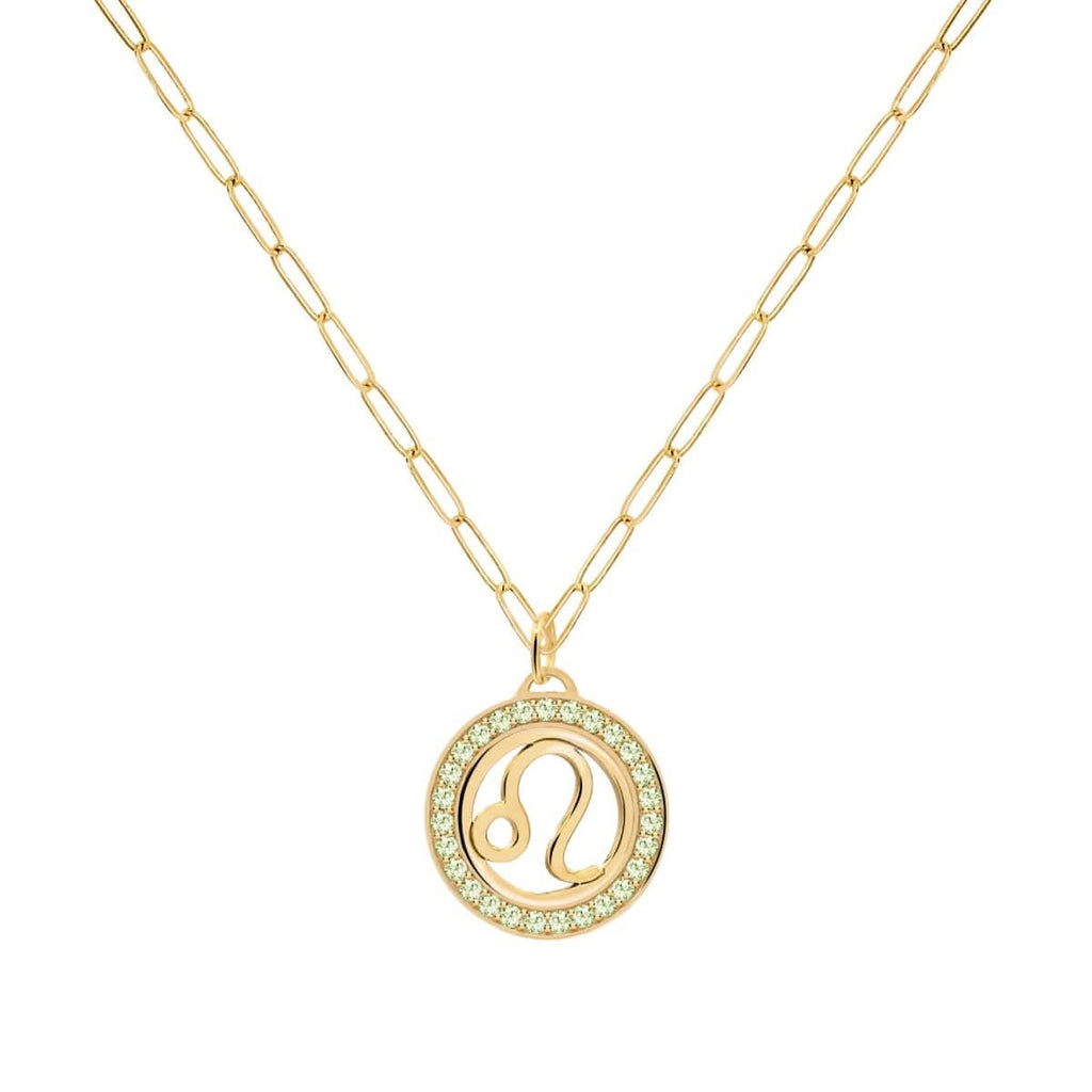 Leo & Birthstone Pendant in 14k Gold