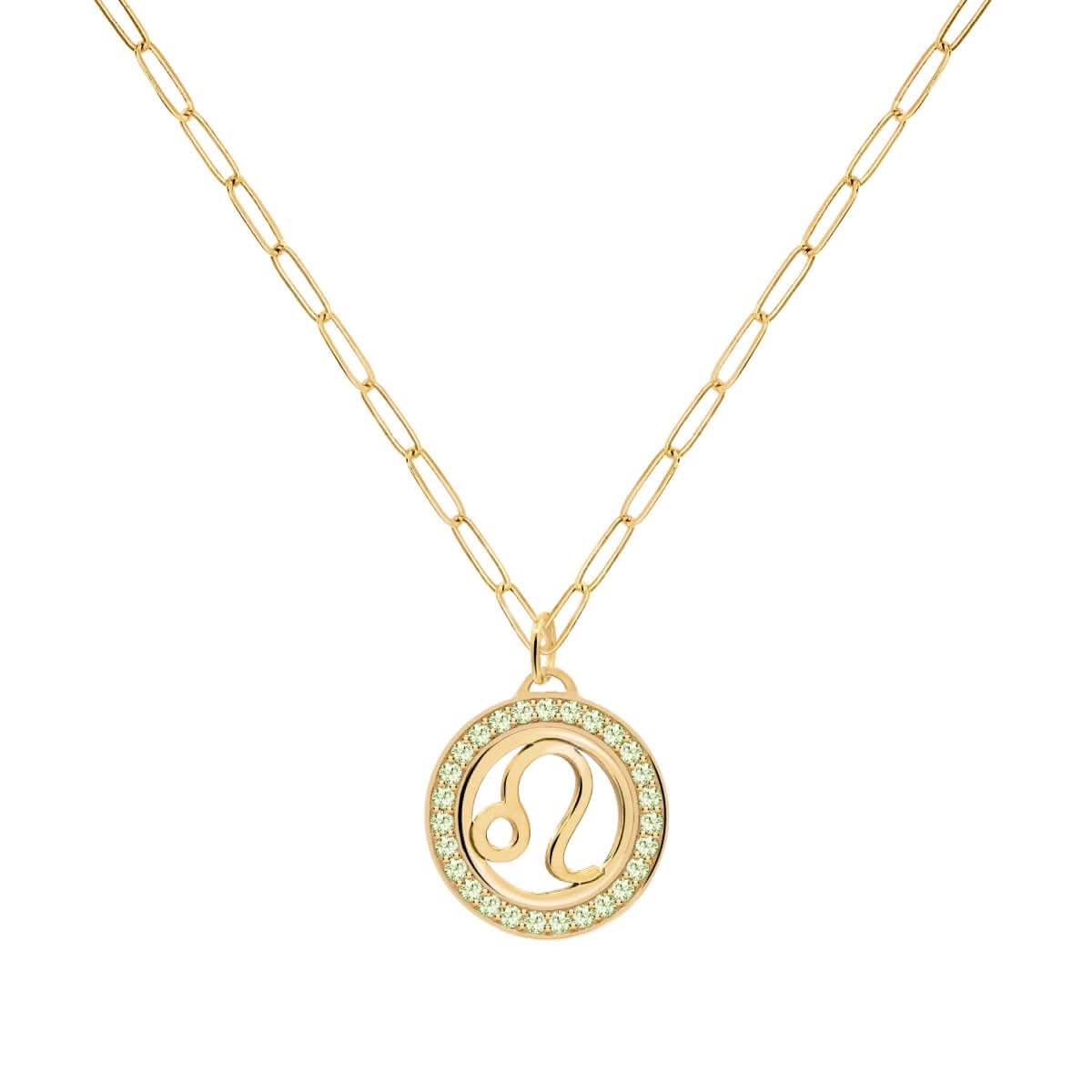 Leo & Birthstone Pendant in 14k Gold