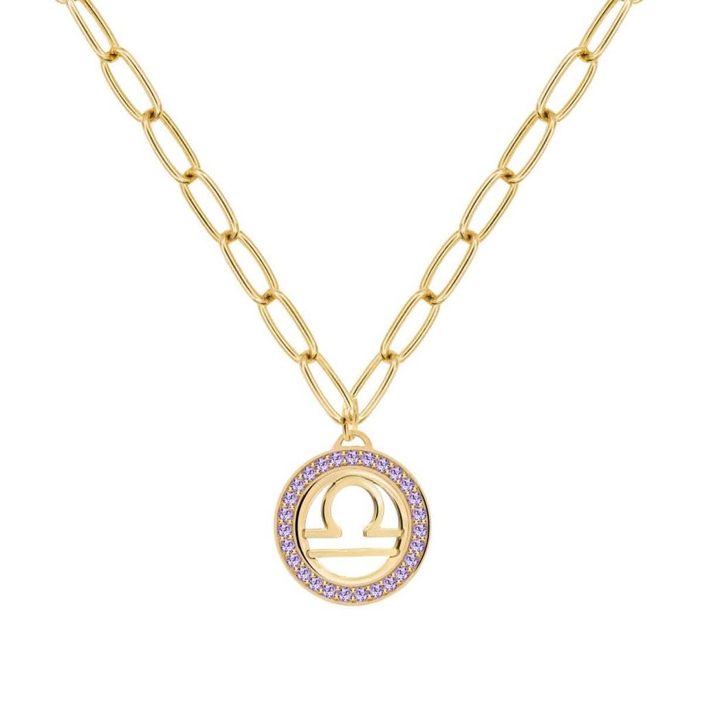 Libra & Birthstone Pendant in 14k Gold