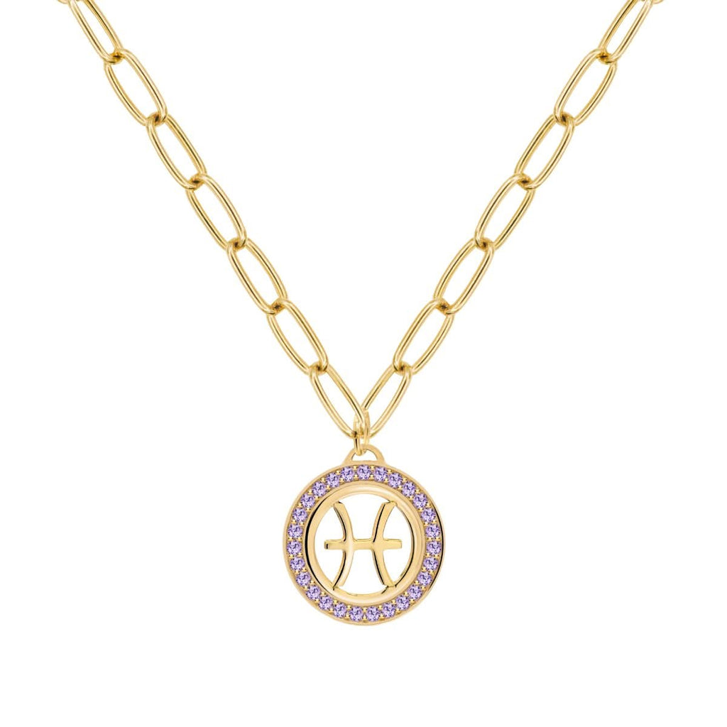 Pisces & Birthstone Pendant in 14k Gold