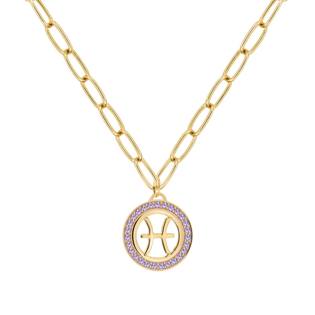 Pisces & Birthstone Pendant in 14k Gold