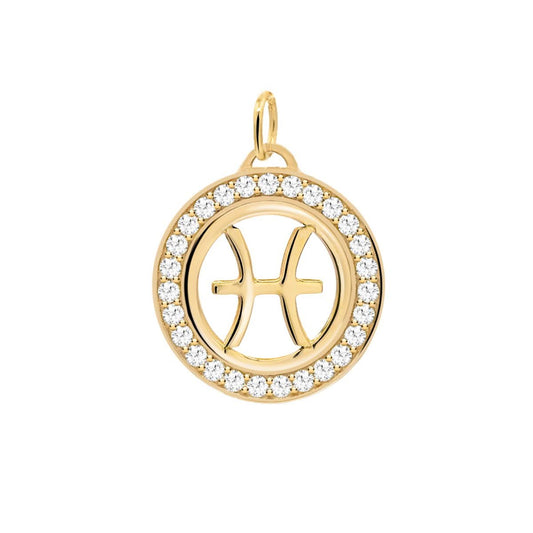 Pisces & Birthstone Pendant in 14k Gold