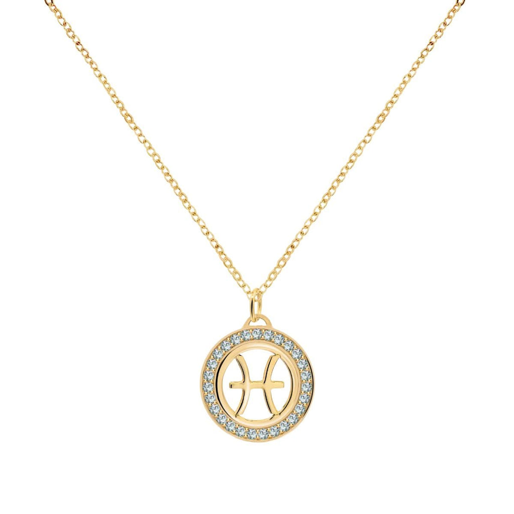 Pisces & Birthstone Pendant in 14k Gold