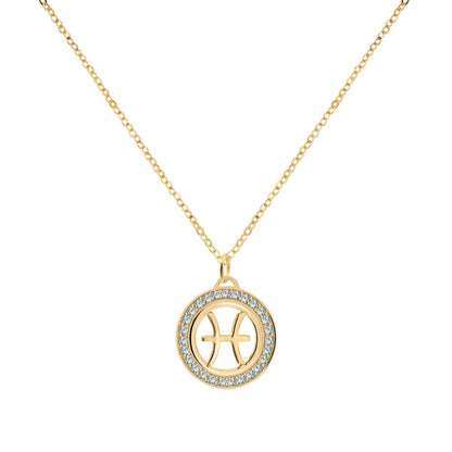 Pisces & Birthstone Pendant in 14k Gold