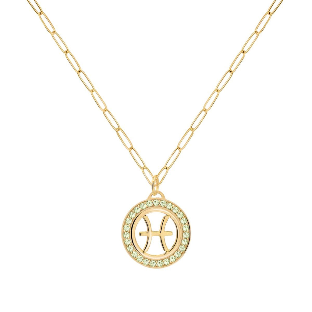 Pisces & Birthstone Pendant in 14k Gold
