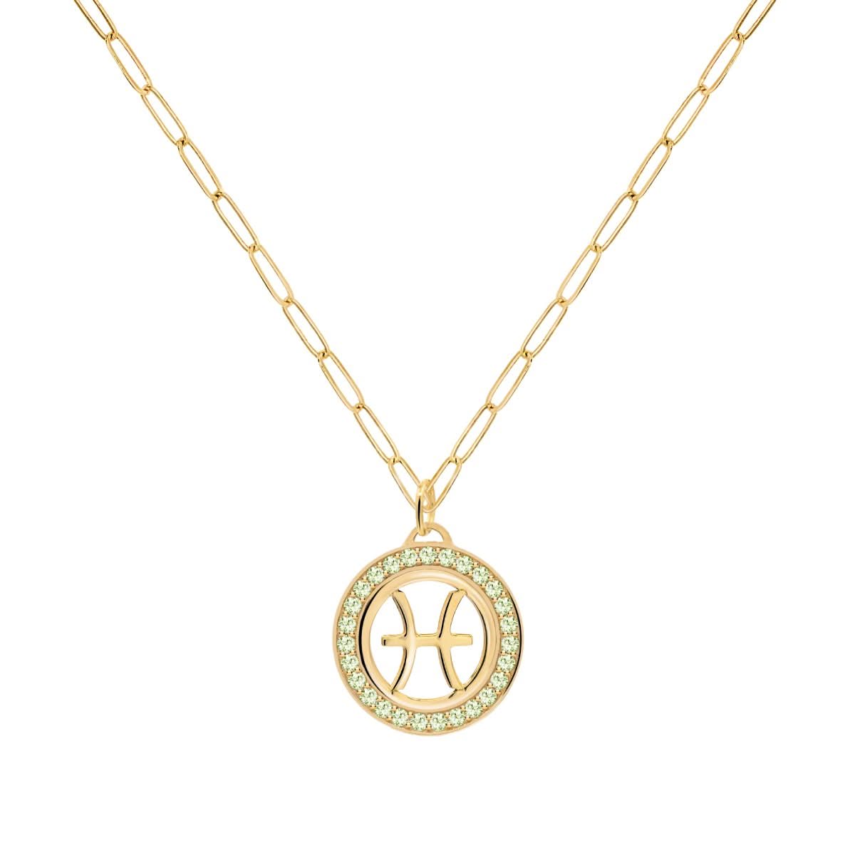 Pisces & Birthstone Pendant in 14k Gold