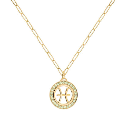 Pisces & Birthstone Pendant in 14k Gold