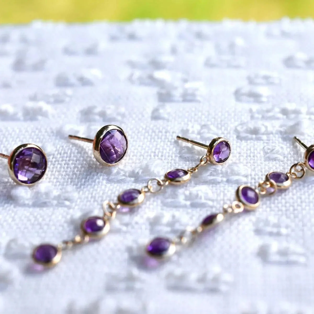 Newport Amethyst Earrings in 14k Gold (February)