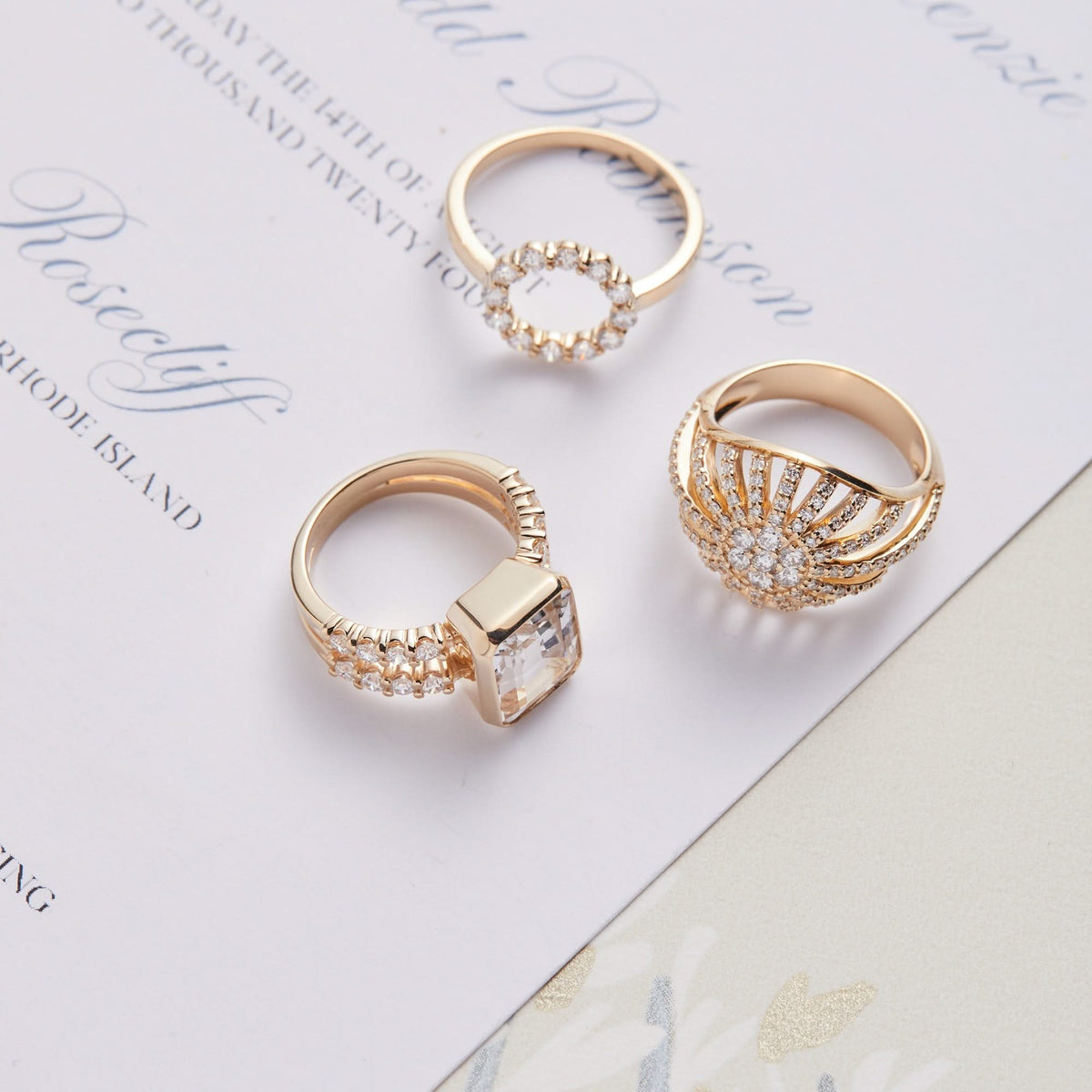 Warren Vertical White Topaz Ring with Diamonds in 14k Gold (April)