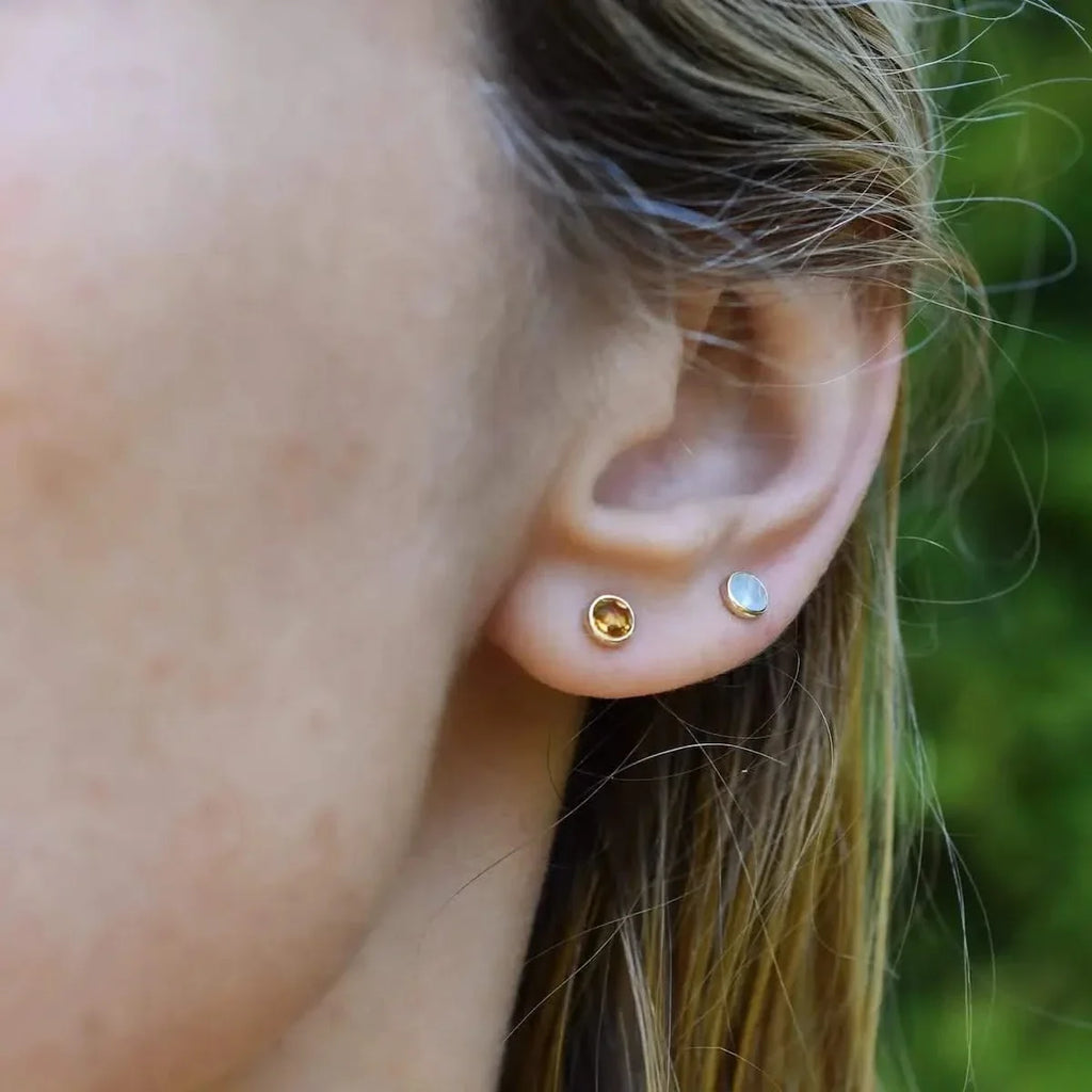 Petite Citrine Stud Earrings in 14k Gold (November)