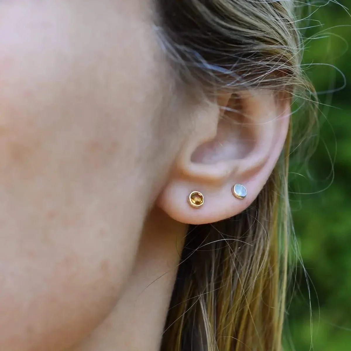 Petite Citrine Stud Earrings in 14k Gold (November)