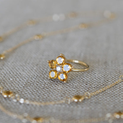 Greenwich Flower Citrine & Diamond Ring in 14k Gold (November)