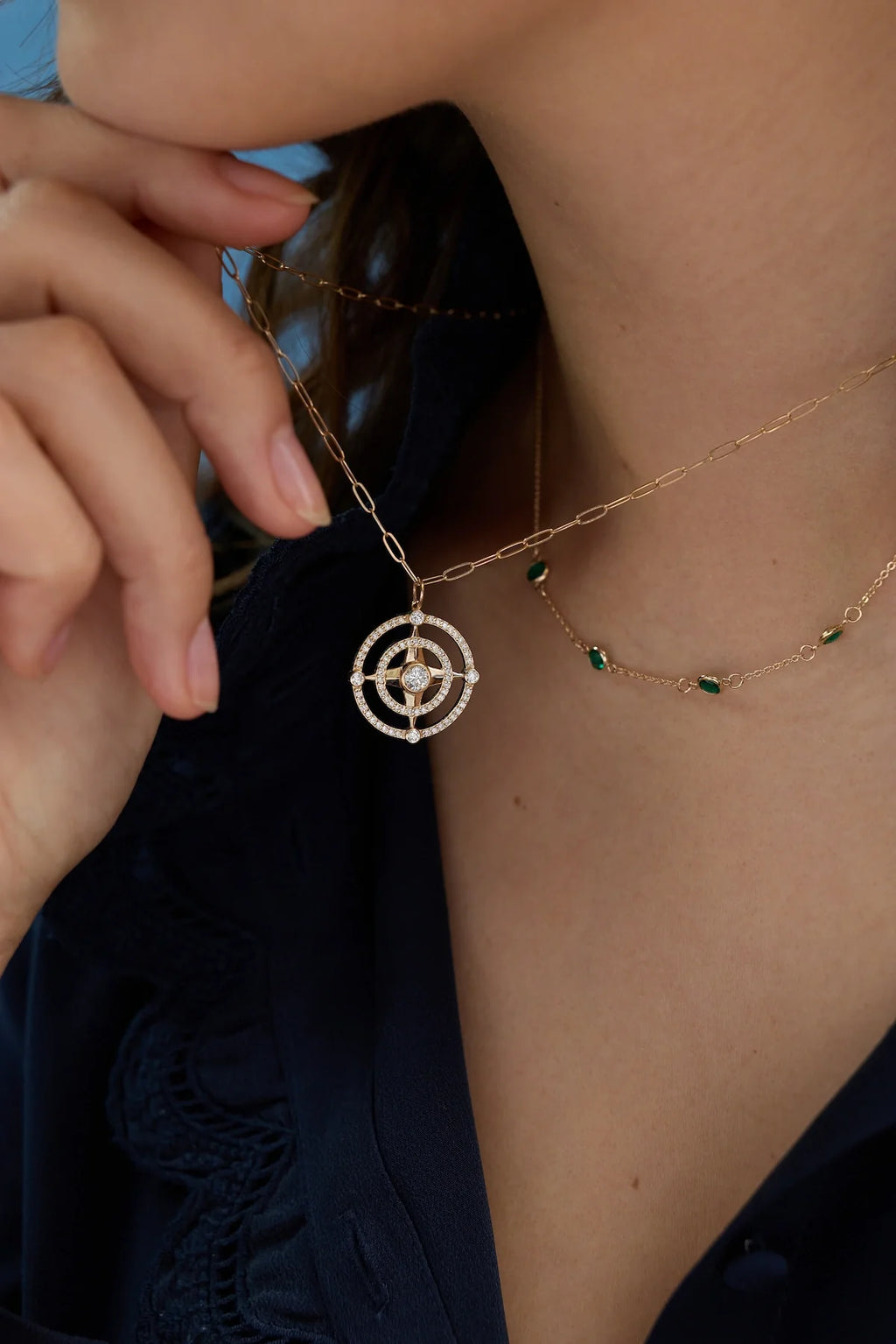 Compass Birthstone Pendant in 14k Gold
