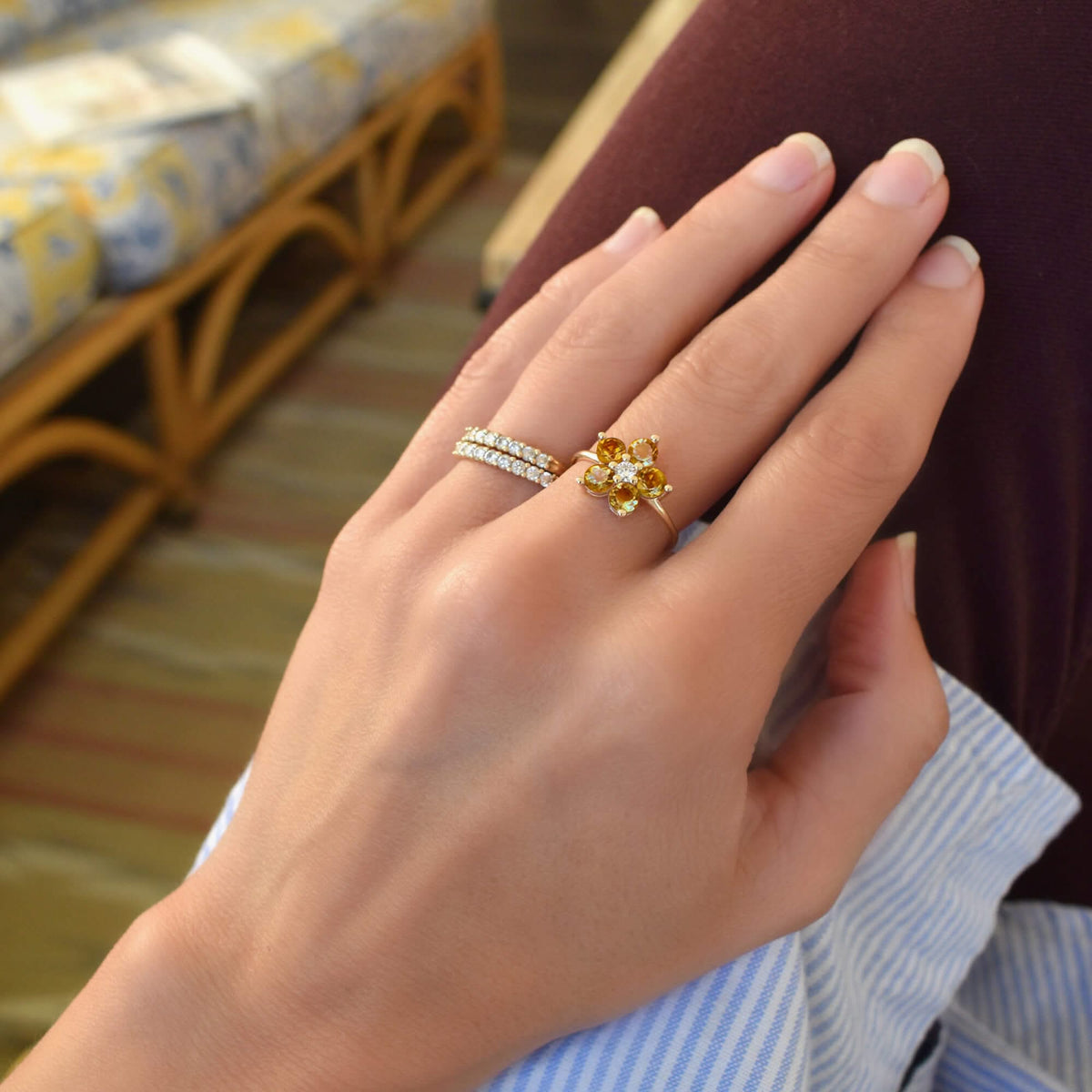 Greenwich Flower Citrine & Diamond Ring in 14k Gold (November)