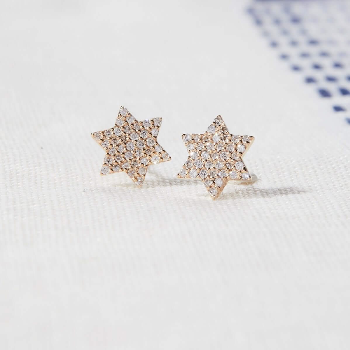 Diamond Star of David Stud Earrings in Solid 14k Gold