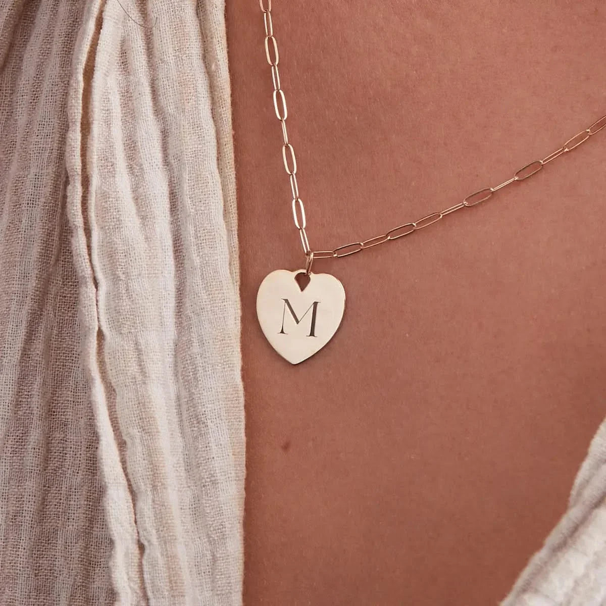 Small Engravable Flat Heart Pendant in 14k Gold (Large Jump Ring)