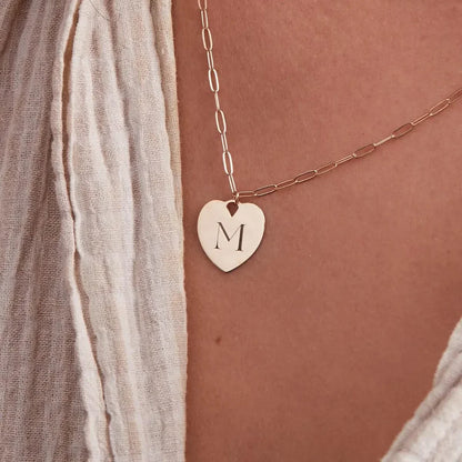 Small Engravable Flat Heart Pendant with Adelaide Mini Chain in 14k Gold