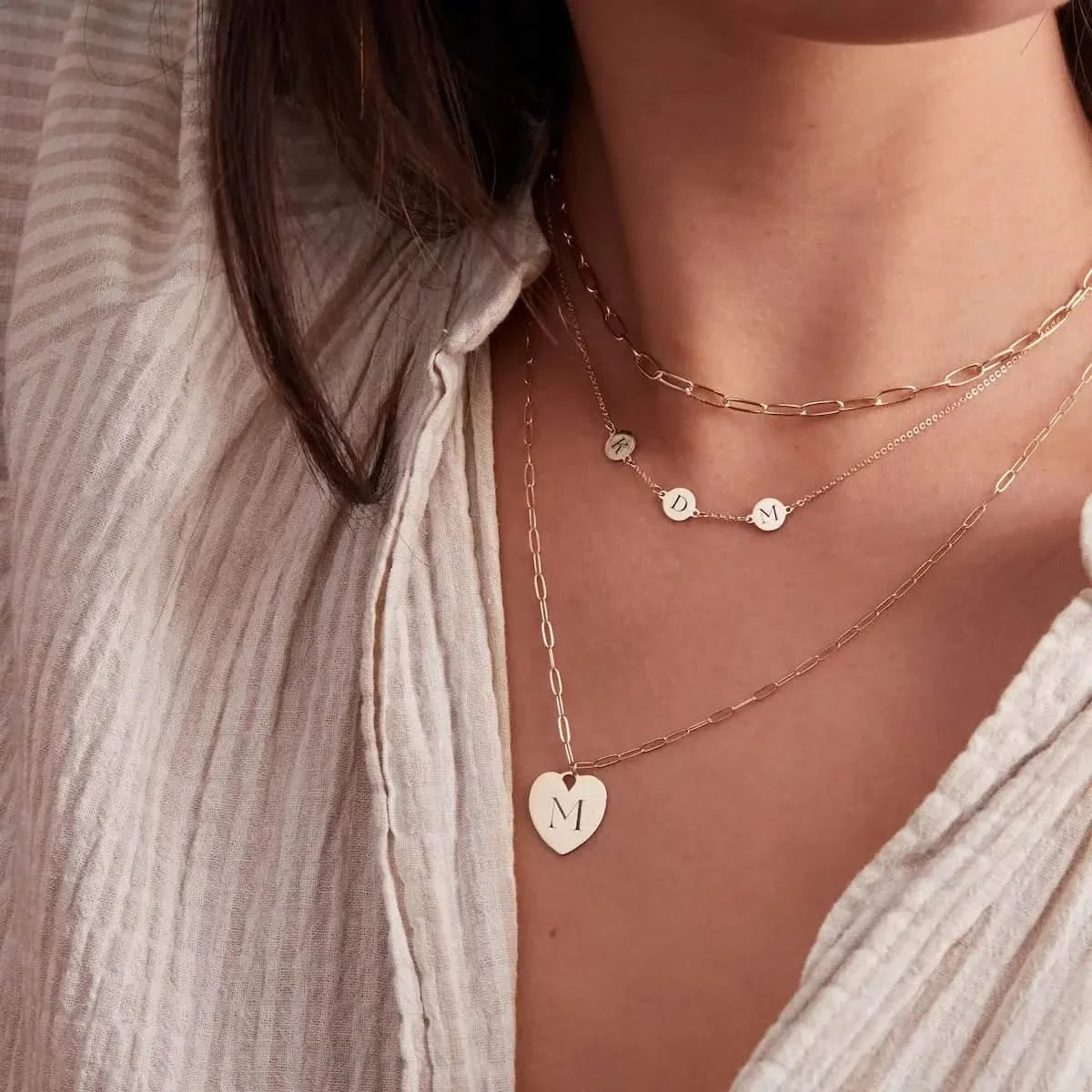 Small Engravable Flat Heart Pendant with Adelaide Mini Chain in 14k Gold