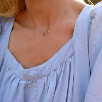Grand 1 Amethyst Necklace and Earrings Set in 14k Gold (February)
