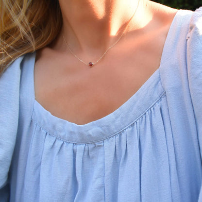 Grand 1 Garnet Necklace and Earrings Set in 14k Gold (January)