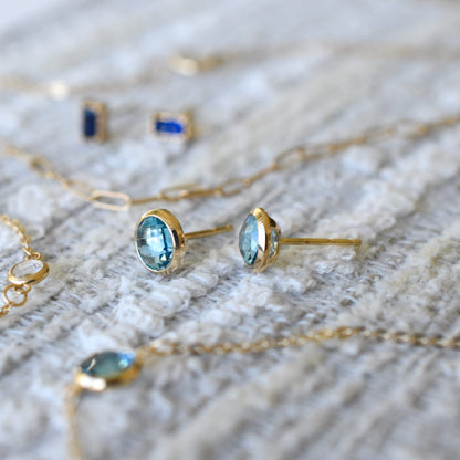 Grand 1 Nantucket Blue Topaz Necklace and Earrings Set in 14k Gold (December)