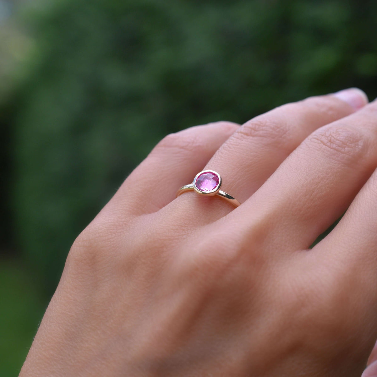 Grand Pink Sapphire Ring in 14k Gold (October)