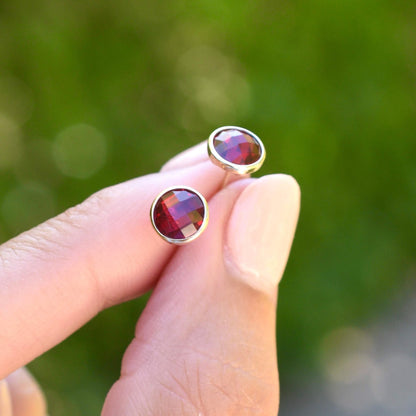 Grand Ruby Stud Earrings in 14k Gold (July)