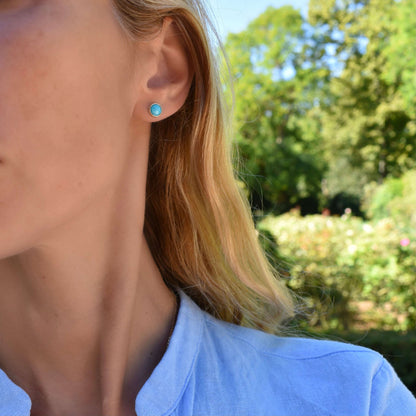 Grand Turquoise Stud Earrings in 14k Gold (December)