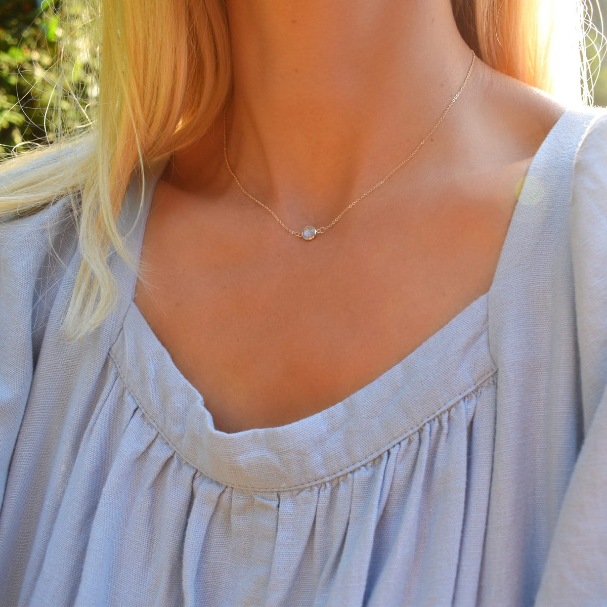 Grand 1 Moonstone Necklace and Earrings Set in 14k Gold (June)