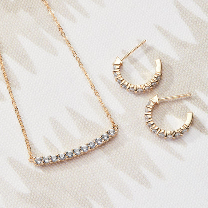 Rosecliff Aquamarine Bar Necklace and Huggie Hoop Earrings Set in 14k Gold (March)