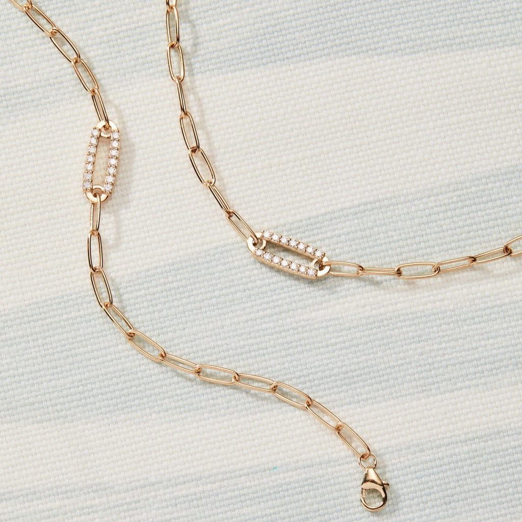 Adelaide 1 Pavé Birthstone Link Necklace in 14k Gold