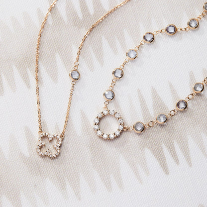 Diamond Clover & Aquamarine Necklace in 14k Gold (March)