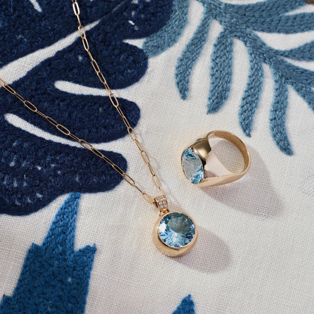 Jamestown Nantucket Blue Topaz Pendant with Diamond Bail in 14k Gold (December)