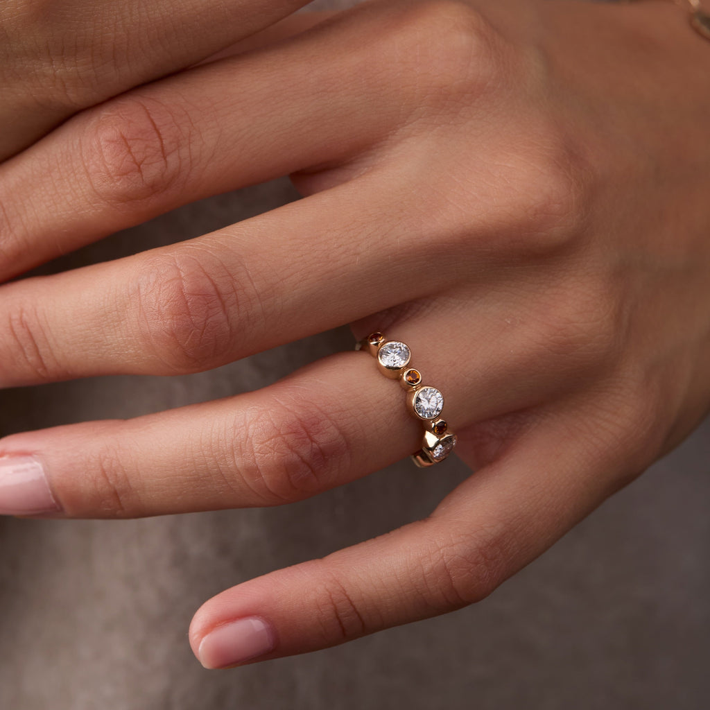 Barrington Diamond Band Ring with Citrines in 14k Gold (November)