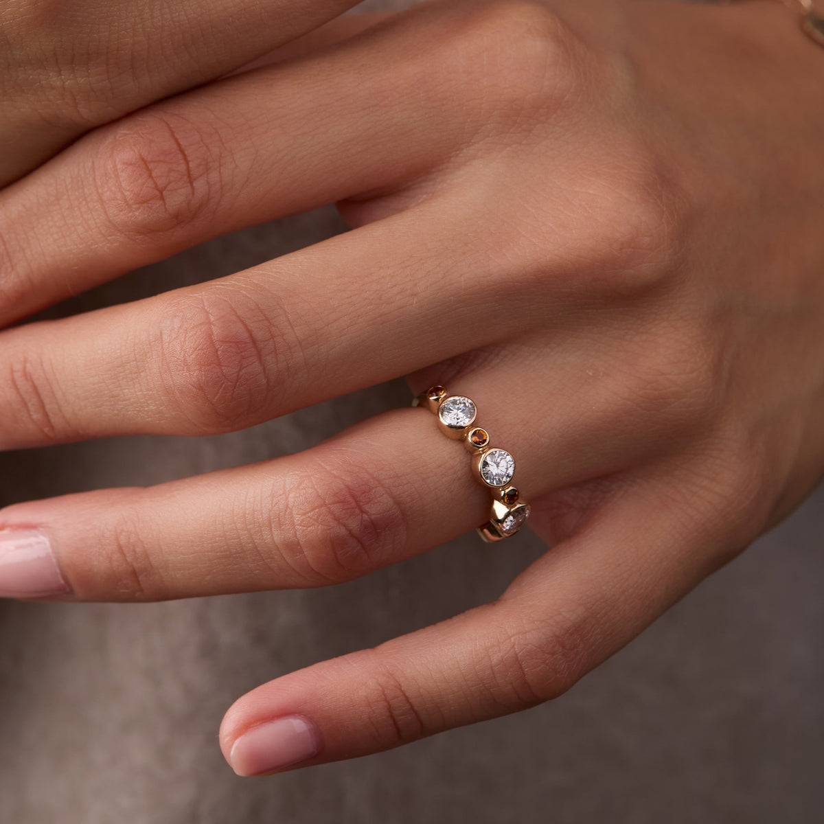 Barrington Diamond Band Ring with Citrines in 14k Gold (November)