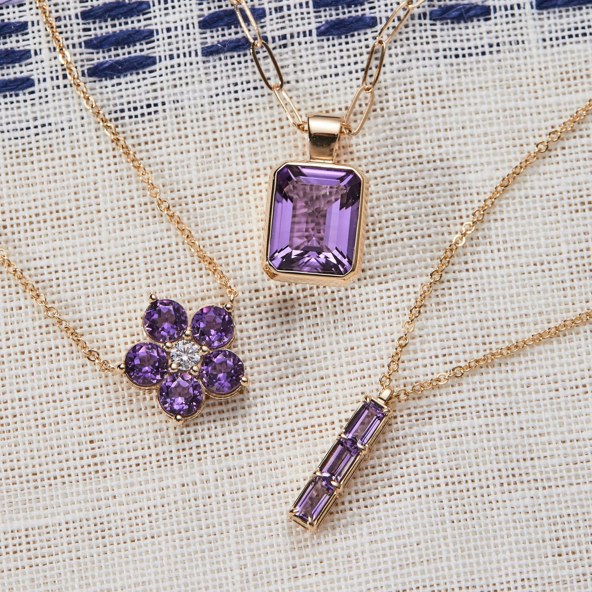 Greenwich Flower Amethyst & Diamond Necklace in 14k Gold (February)