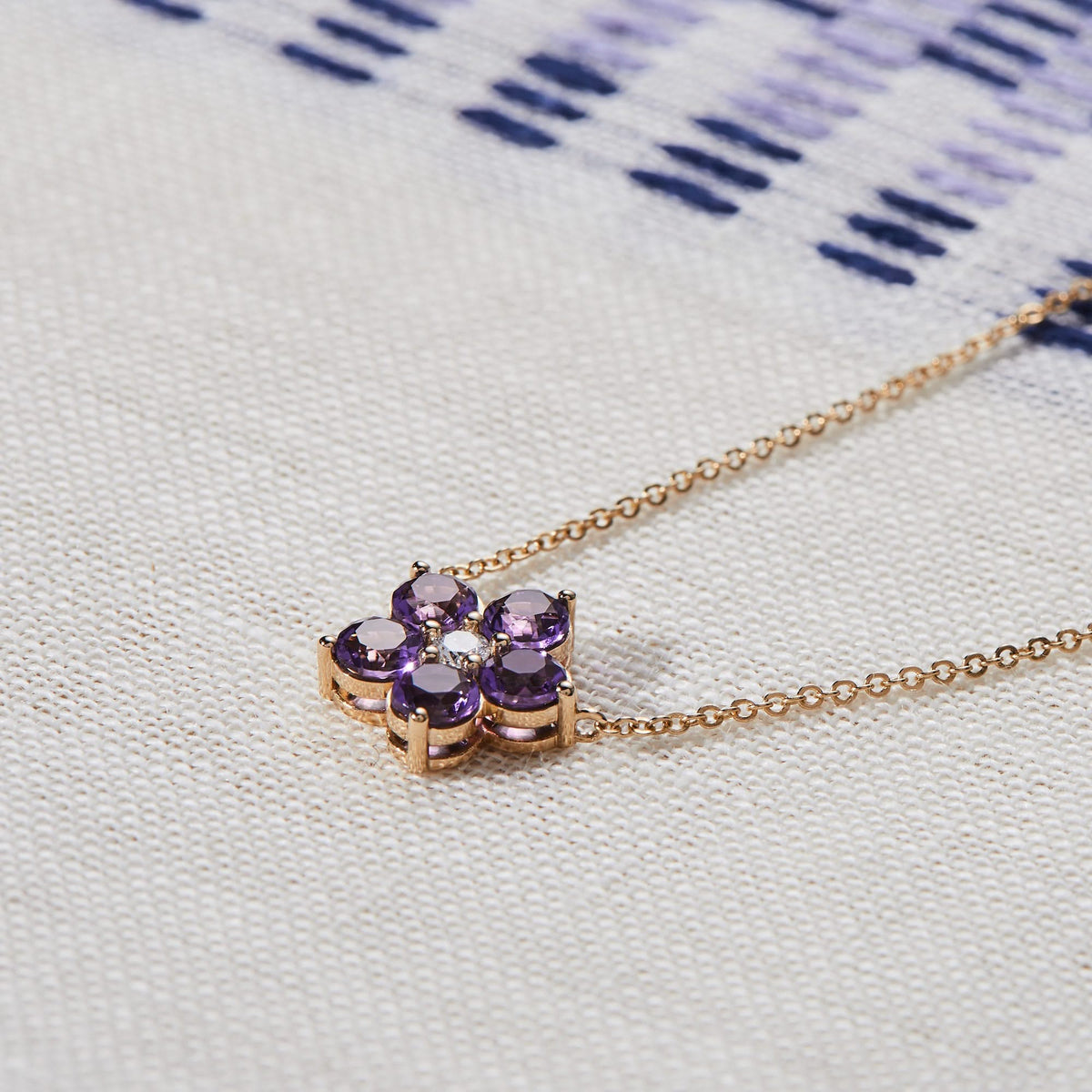 Greenwich Flower Amethyst & Diamond Necklace in 14k Gold (February)