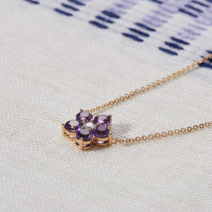 Greenwich Flower Amethyst & Diamond Necklace in 14k Gold (February)