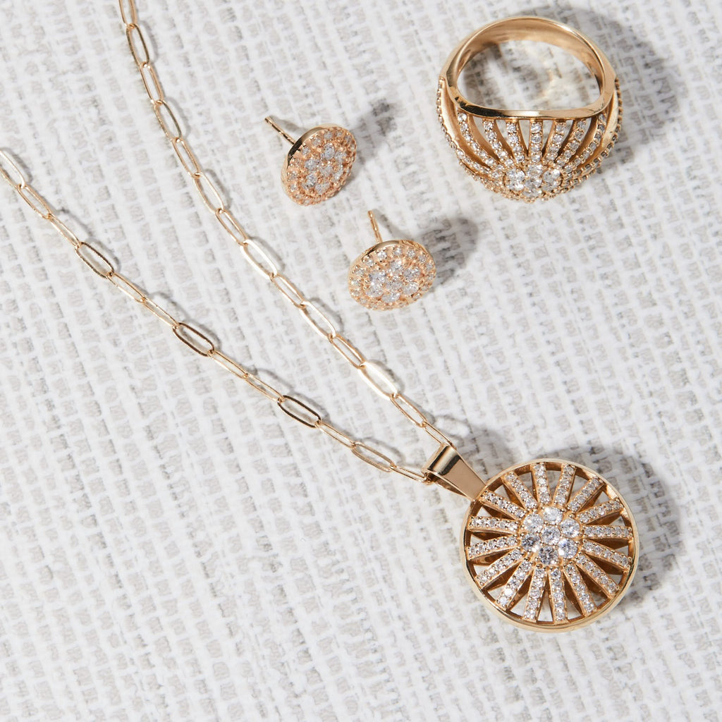 Palmer Diamond Dome Pendant with Adelaide Mini Chain in Solid 14k Gold