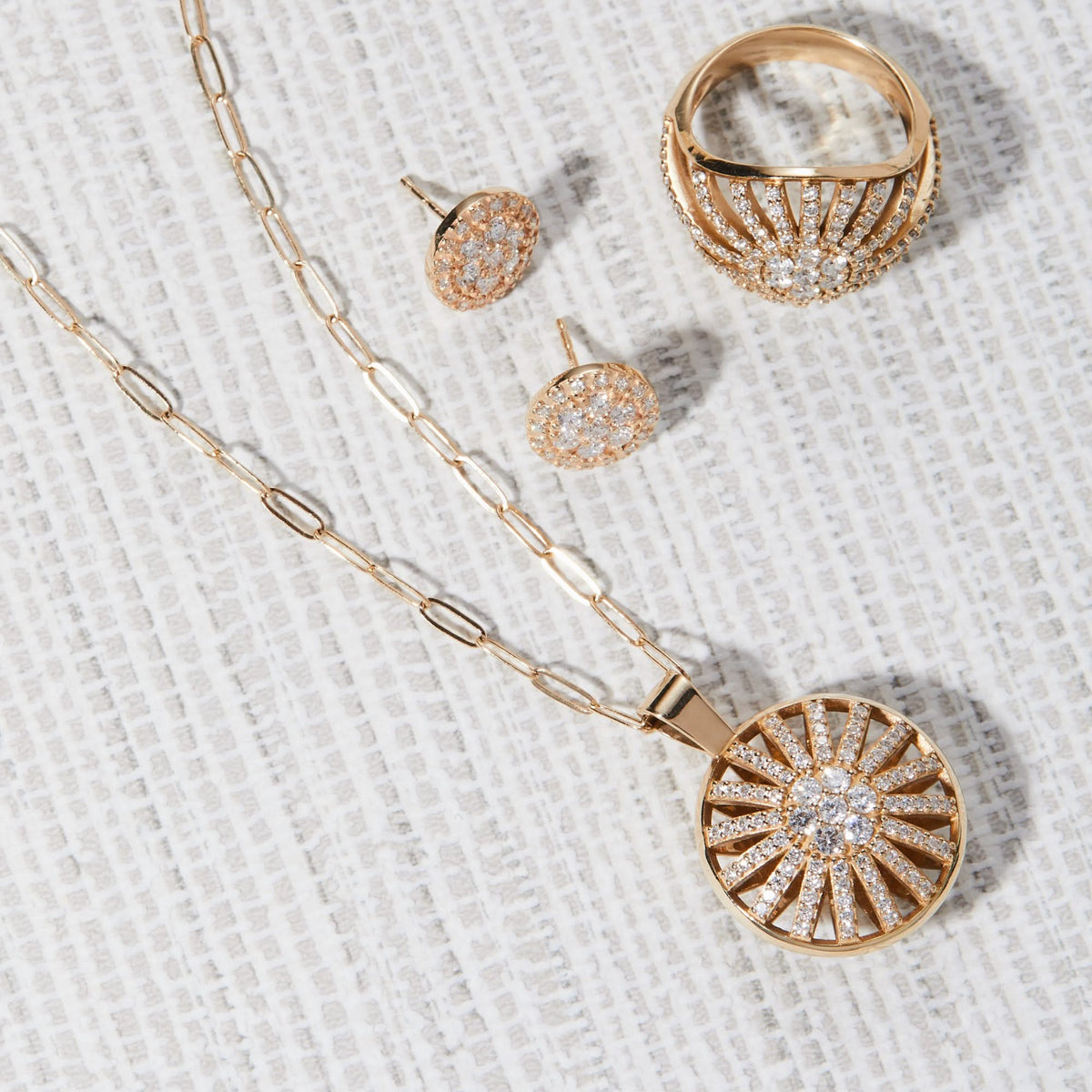 Palmer Diamond Dome Pendant with Adelaide Mini Chain in Solid 14k Gold