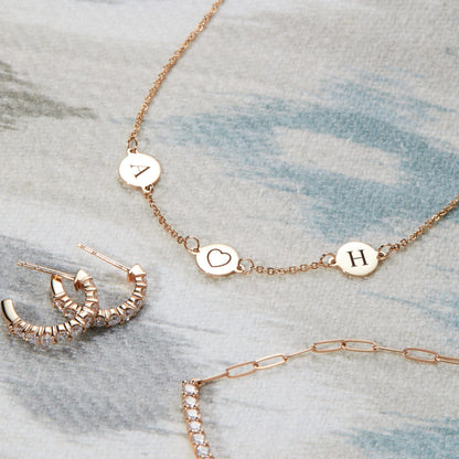 Heart Disc & 2 Letter Bracelet in 14k Gold