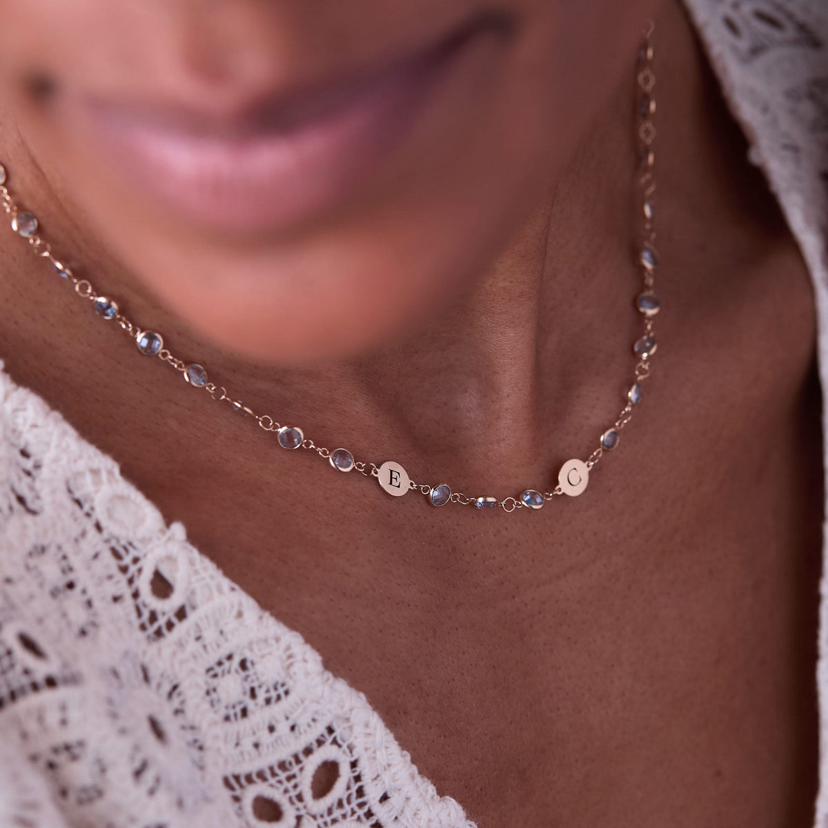 Newport 2 Letter Birthstone Necklace in 14k Gold