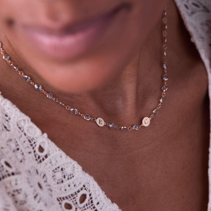 Newport 2 Letter Birthstone Necklace in 14k Gold
