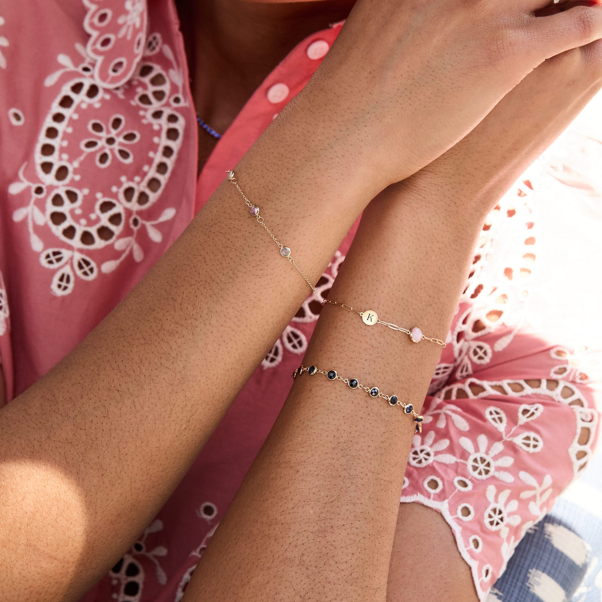 1 Letter & 1 Grand Birthstone Adelaide Mini Bracelet in 14k Gold